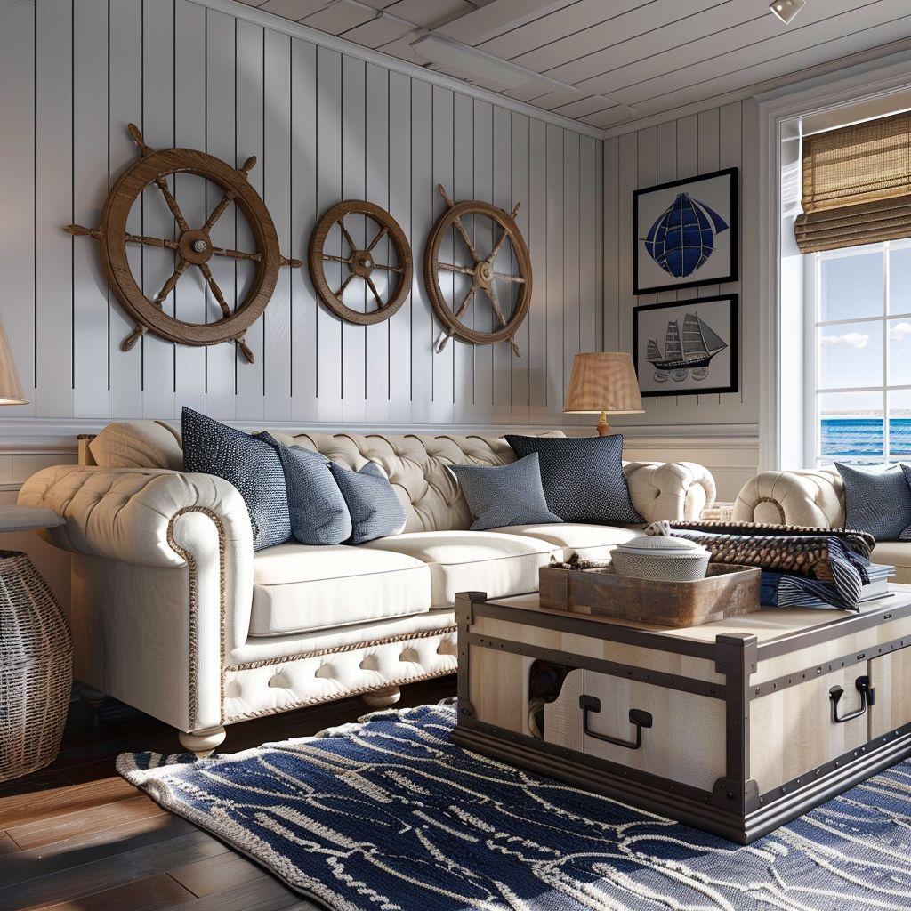 Nautical Living Room: Embrace maritime themes with blue hues and coastal decor