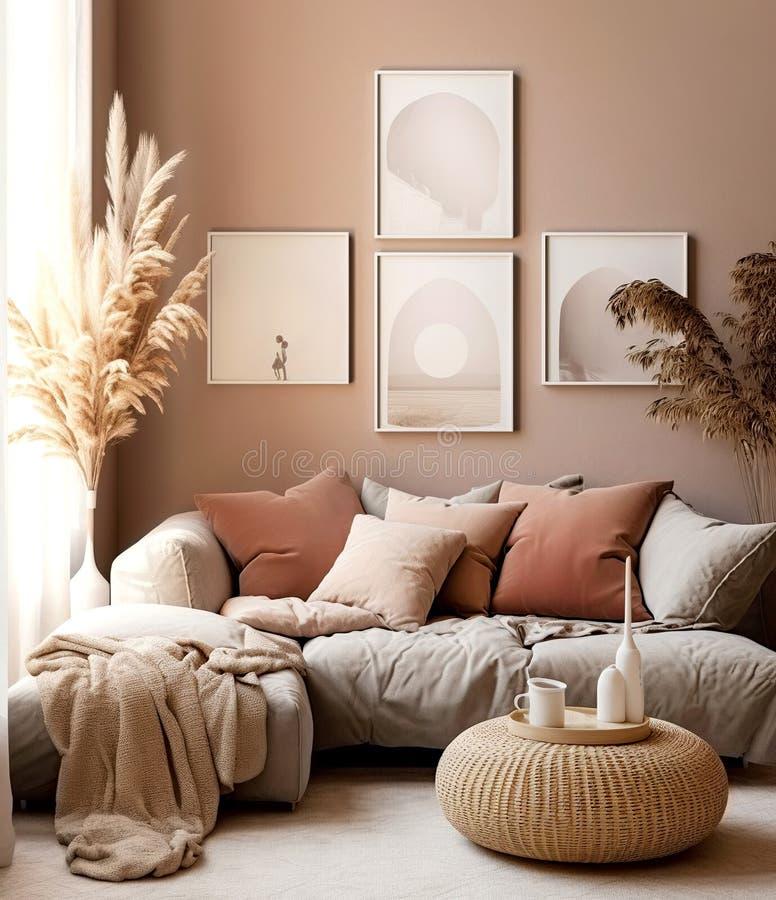 Add a cozy reading nook​ with earthy blankets and pillows in your living room