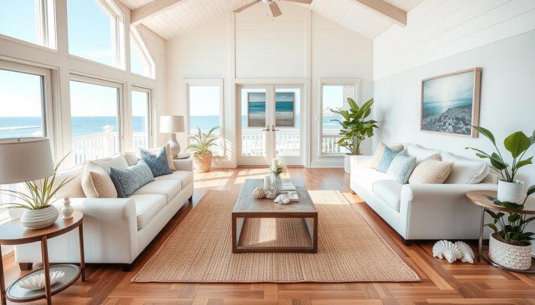 Coastal Living Room: Embrace ocean hues and breezy textures for tranquility