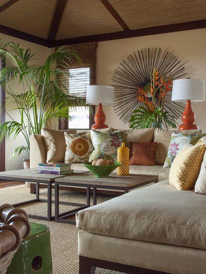 Tropical Living Room: Incorporate lush greenery and⁤ vibrant patterns for a paradise