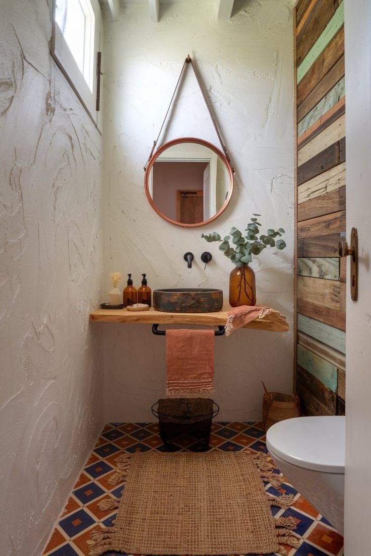 Earthy tones create a serene atmosphere⁢ in a ​boho bathroom