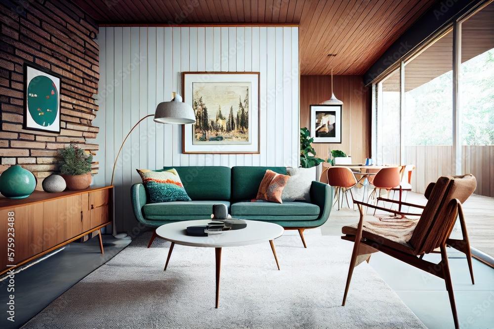 Choose mid-century modern furniture pieces to complement a vintage living room aesthetic