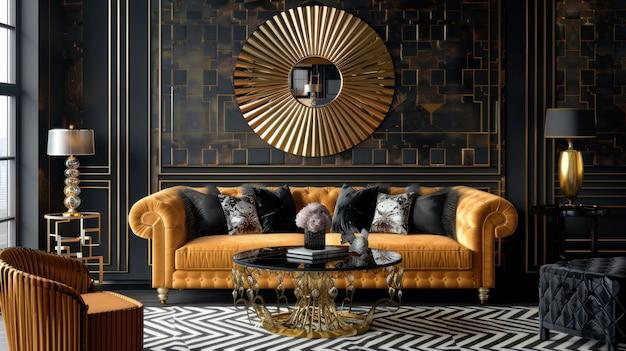 Art Deco ‍Living Room: Sophisticated Glamour with Bold Geometric Patterns