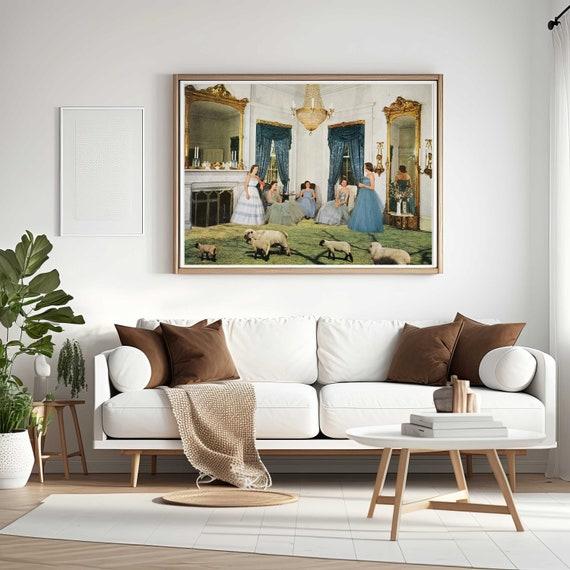 Create visual interest with a mix of vintage and modern art pieces in your Vintage Living Room