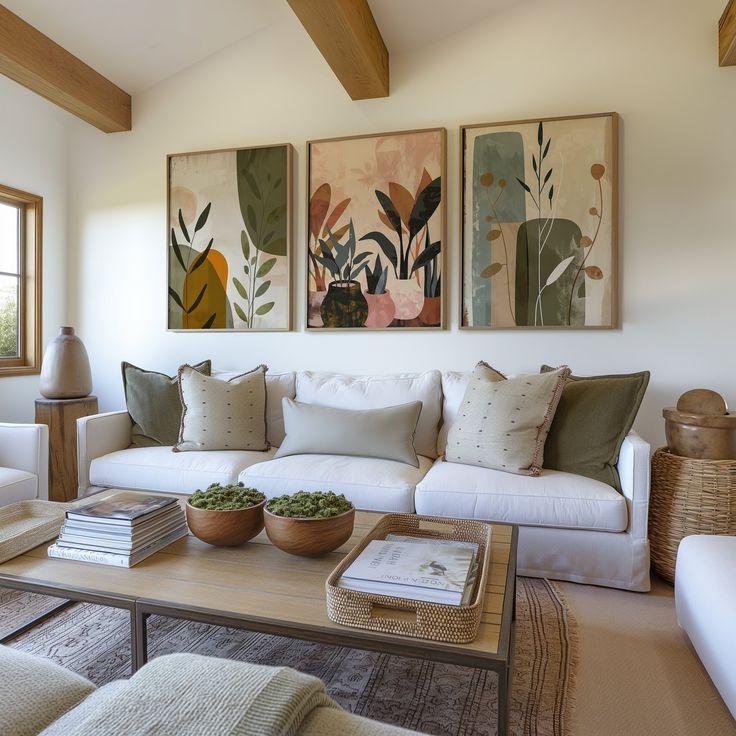 Display nature-inspired artwork to enhance the theme of your Earthy Living Room