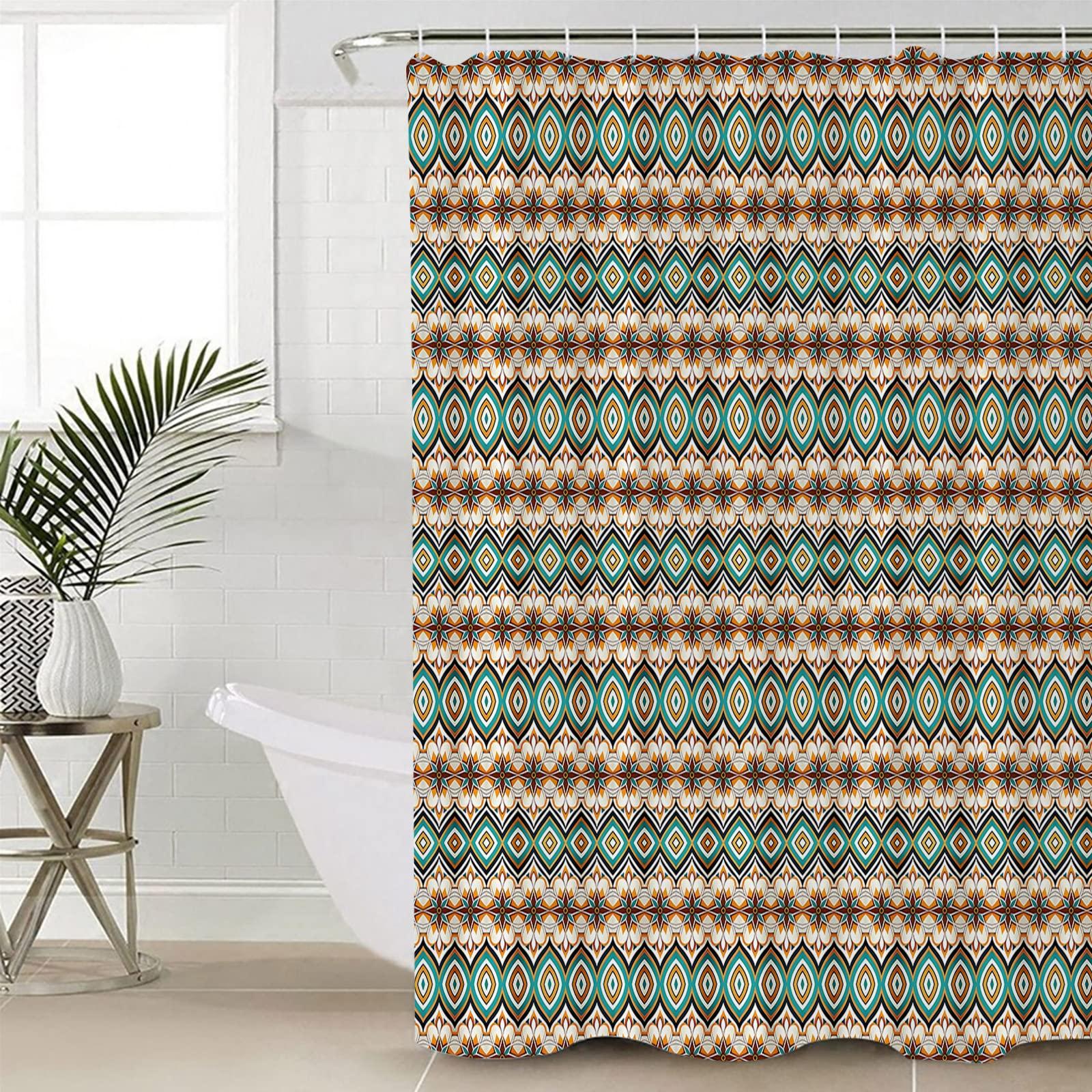 Textiles with ethnic prints enrich your boho bathroom decor