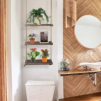 Add floating wooden shelves for a⁤ rustic boho bathroom vibe