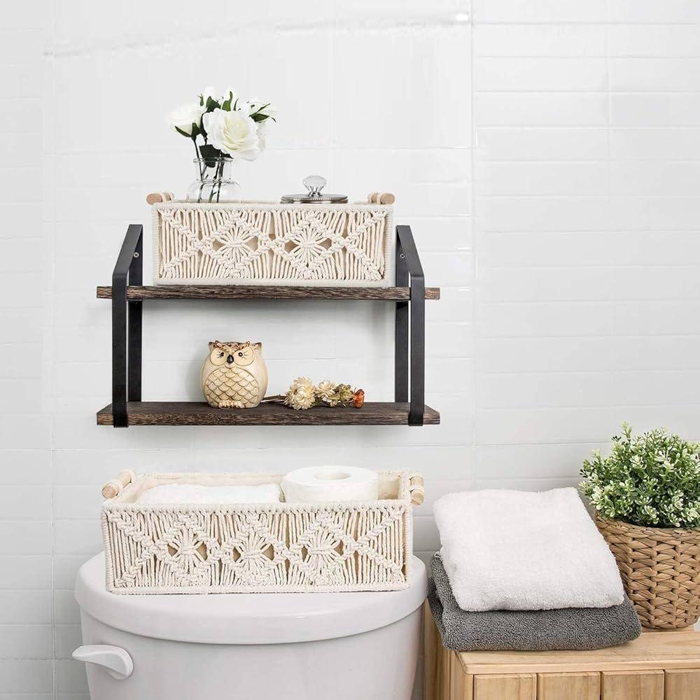 Incorporate macramé hangings to enhance your boho bathroom decor