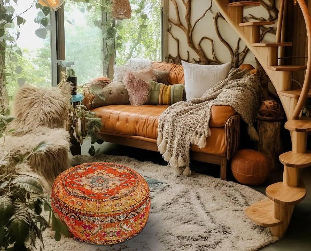 A playful pouf offers additional seating⁢ and texture in your Boho⁣ Living Room