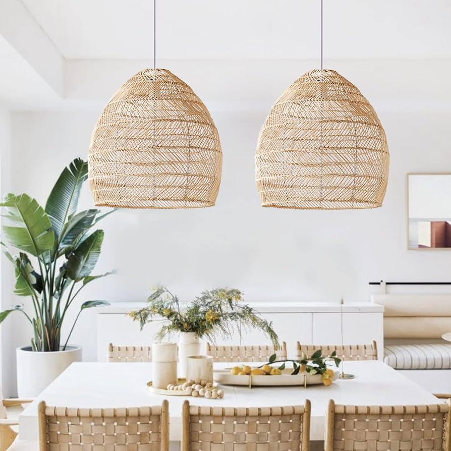 Choose earthy lighting, such as pendant lamps with woven shades for your Earthy Living Room