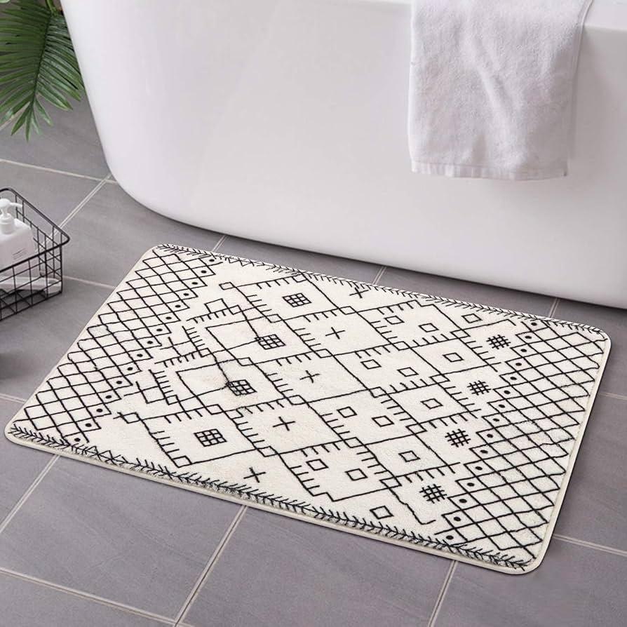 Incorporate layered rugs for texture in your boho bathroom