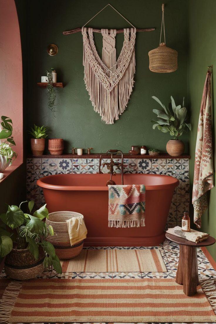 Add a dreamy canopy ⁣over your bathtub in⁢ the boho bathroom