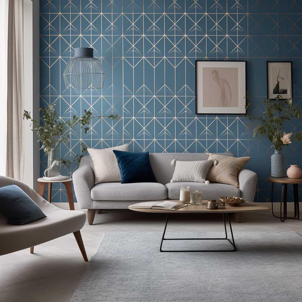 Incorporate​ geometric patterns in ​your ‍blue living room decor