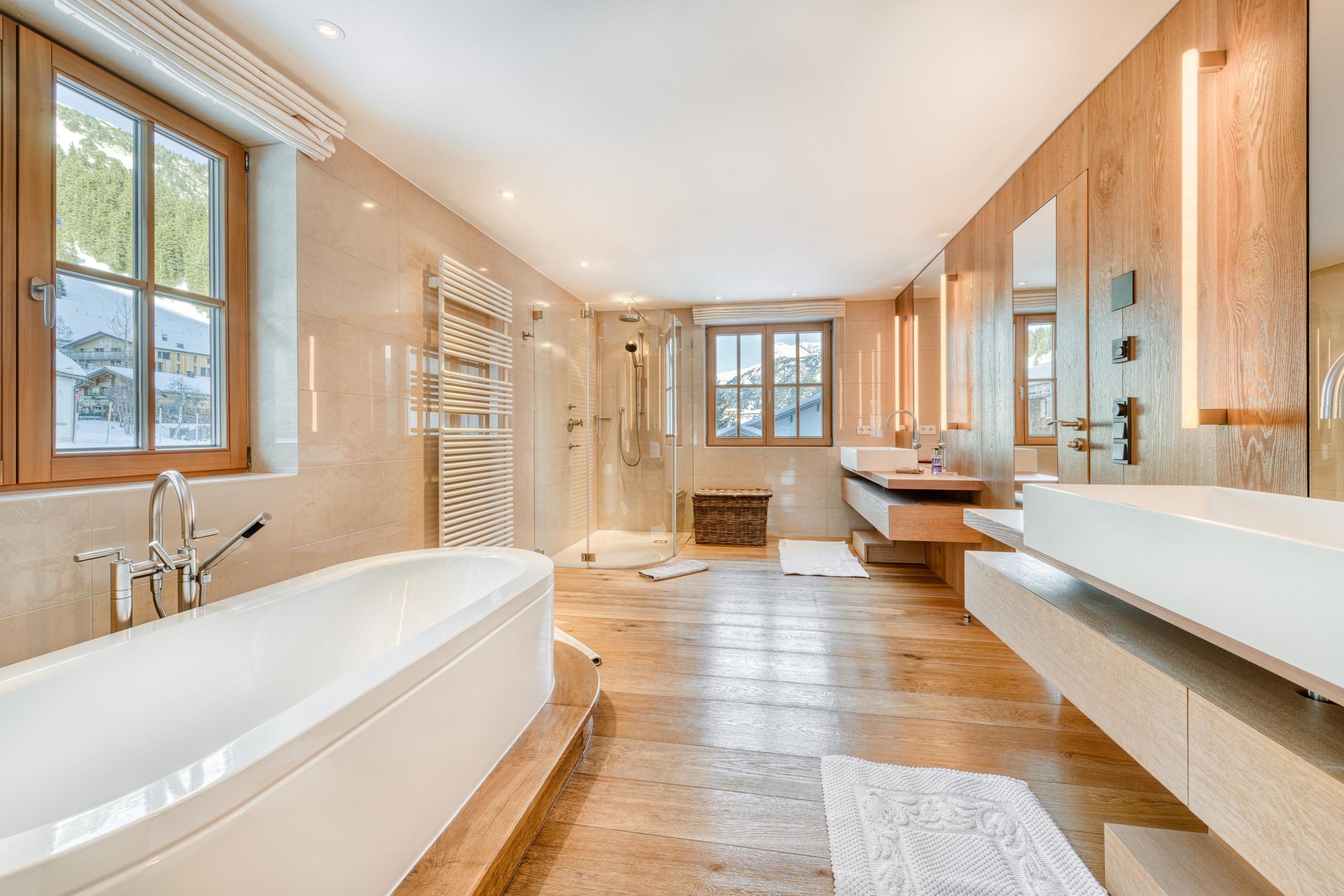 Spacious soaking tub for ultimate relaxation in your chalet bathroom