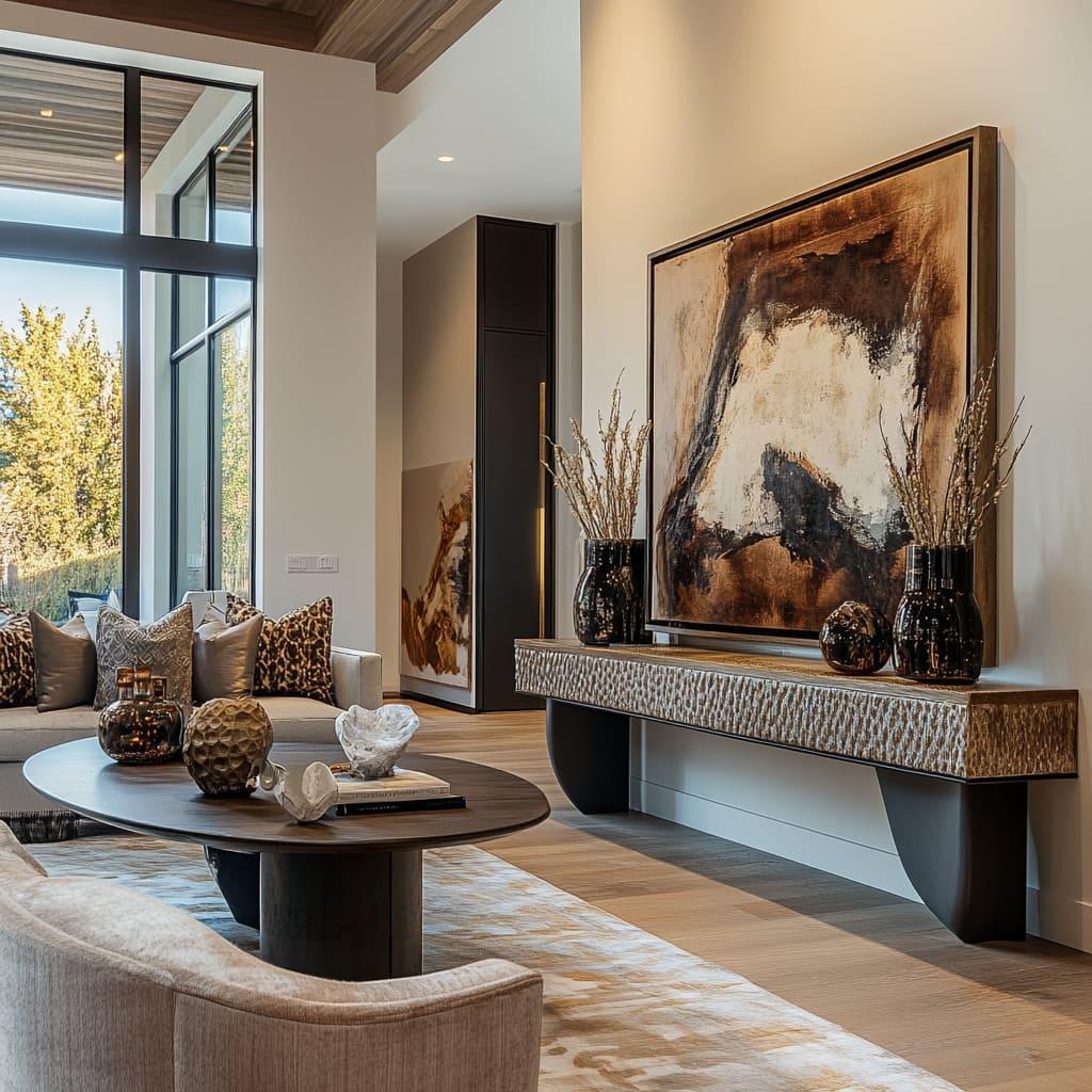 Luxurious Lounge Living Room: Focus on plush materials and sophisticated accents for comfort