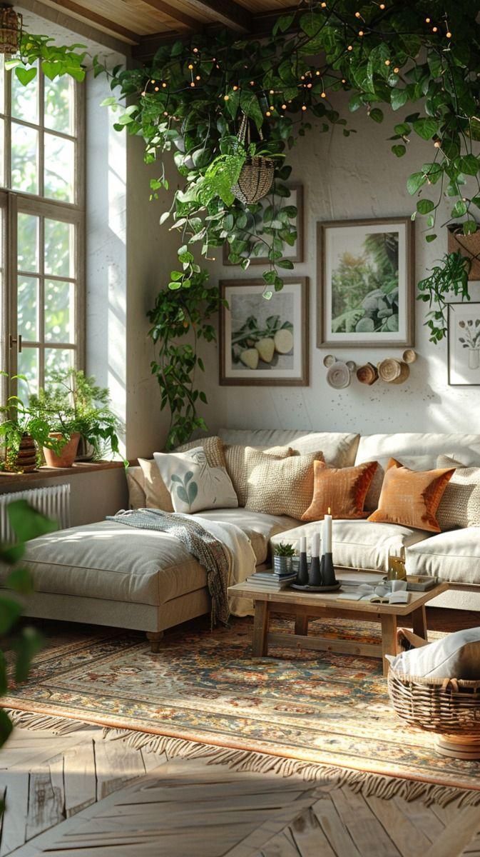 Incorporate plants for a refreshing touch in your Earthy Living Room