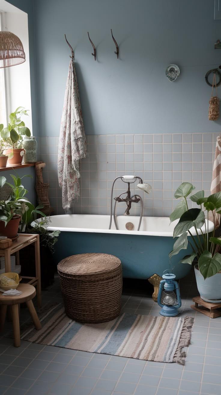 Dreamy shades‍ of blue inspire a serene boho bathroom palette