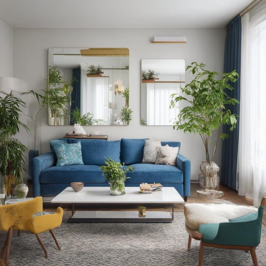 Hang large mirrors to reflect light in your⁢ blue living room