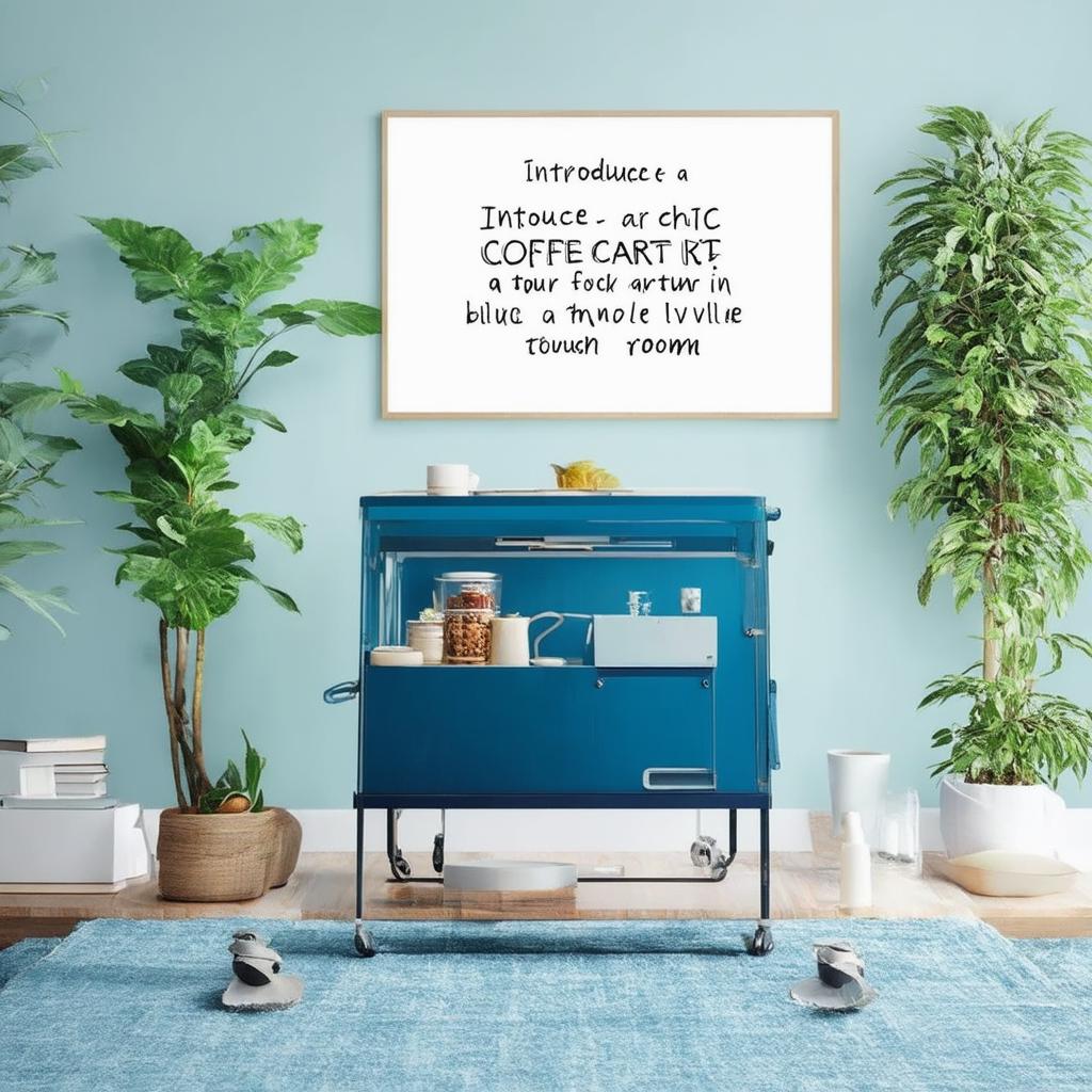 Introduce ​a chic coffee cart ‌for a fun touch ​in your blue living room