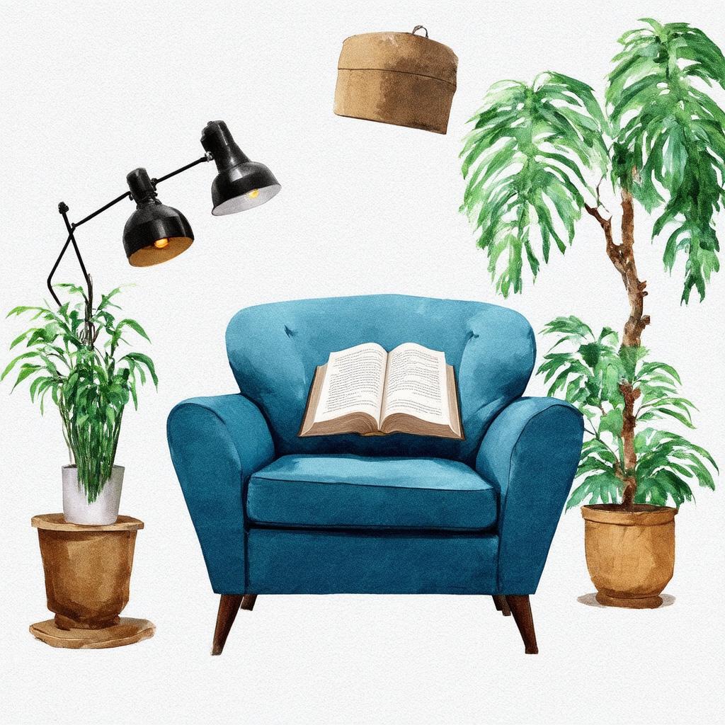 Create‌ a reading‍ nook with‌ a​ blue chair‌ and lamp