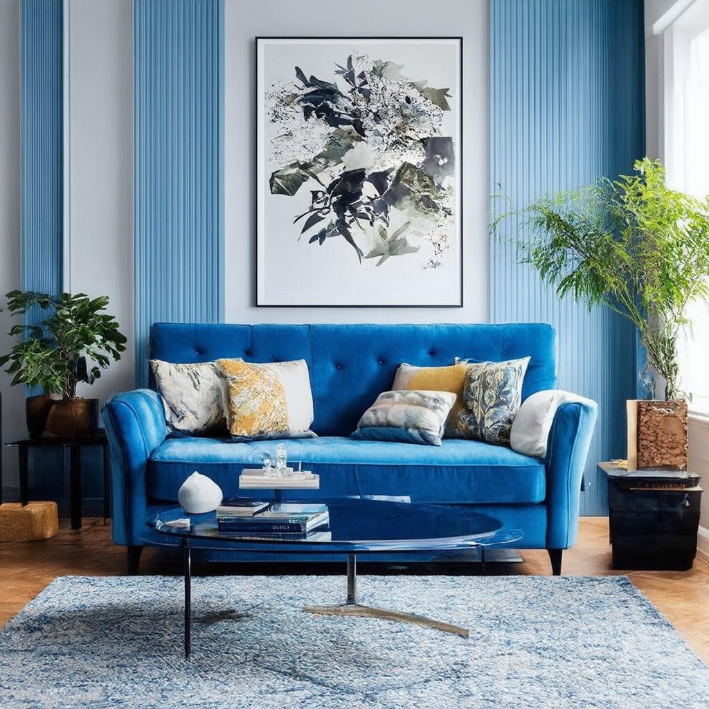 Mix ⁣and match patterns to ​add style to the ​blue​ living room