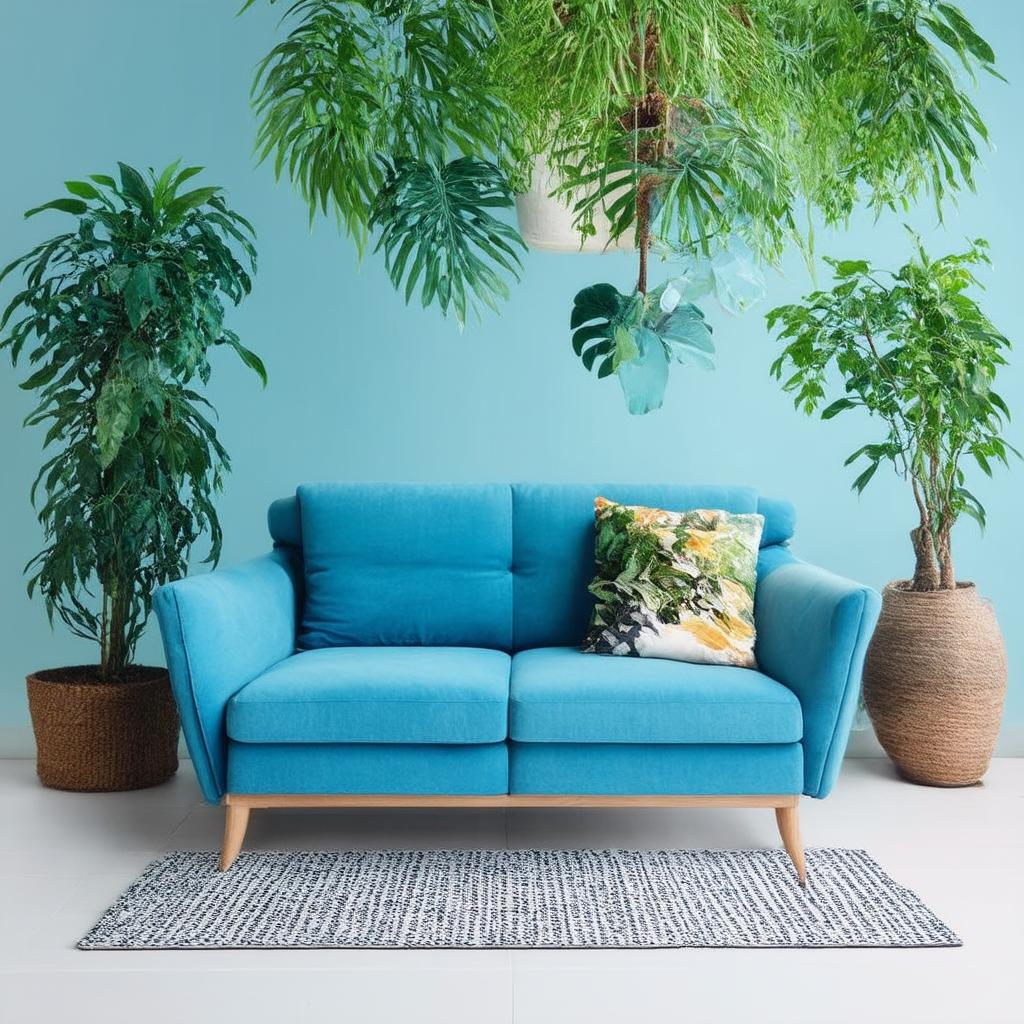 Introduce indoor plants for a fresh look in your blue living room