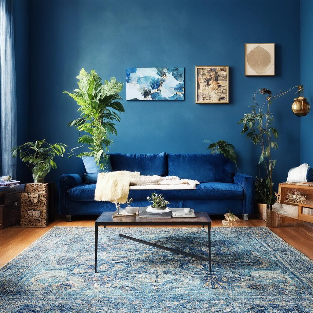 Consider a vintage rug to add character to your blue living room