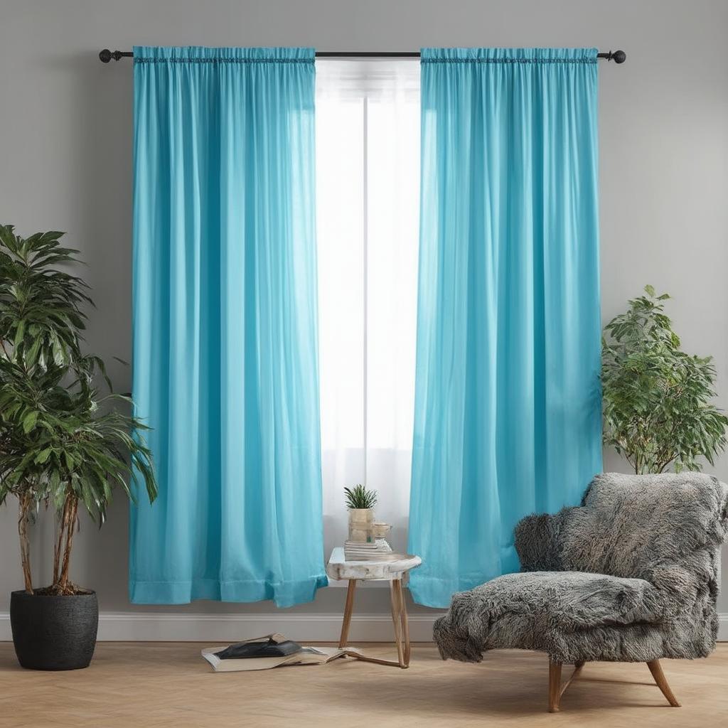 Experiment with light blue living room curtains for freshness