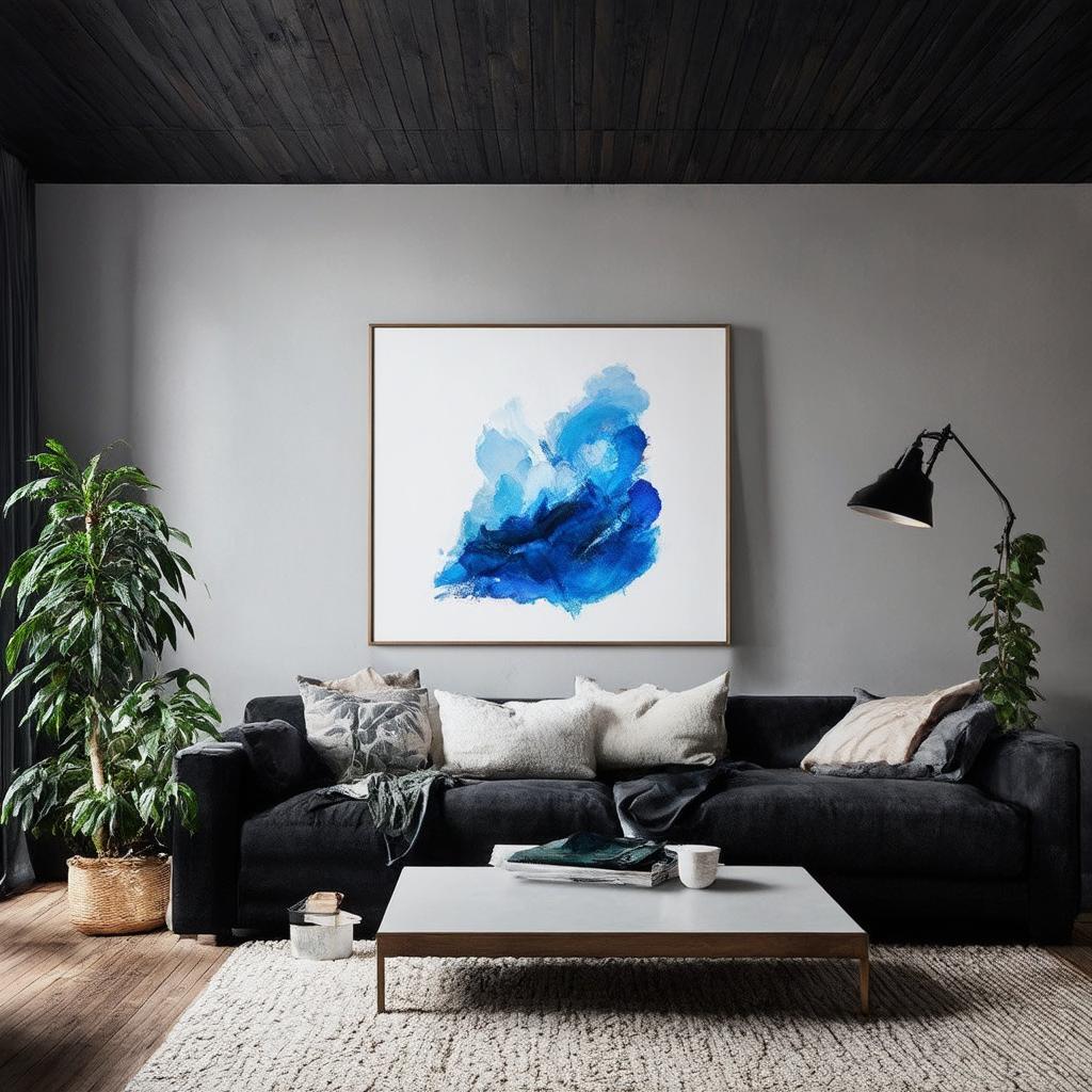 Hang a large, abstract art⁢ piece to ⁤energize your⁣ blue living room