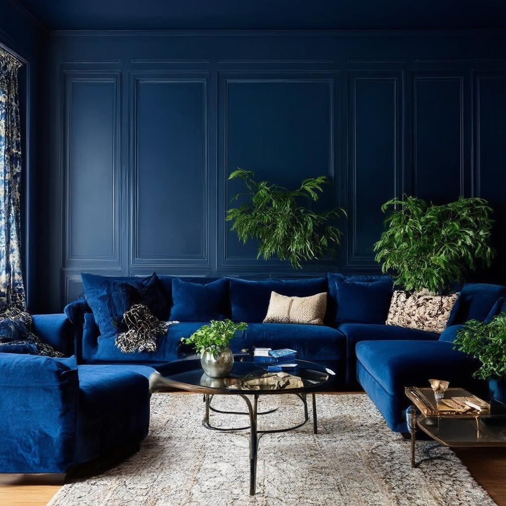 Use luxurious fabrics like silk in your blue living room