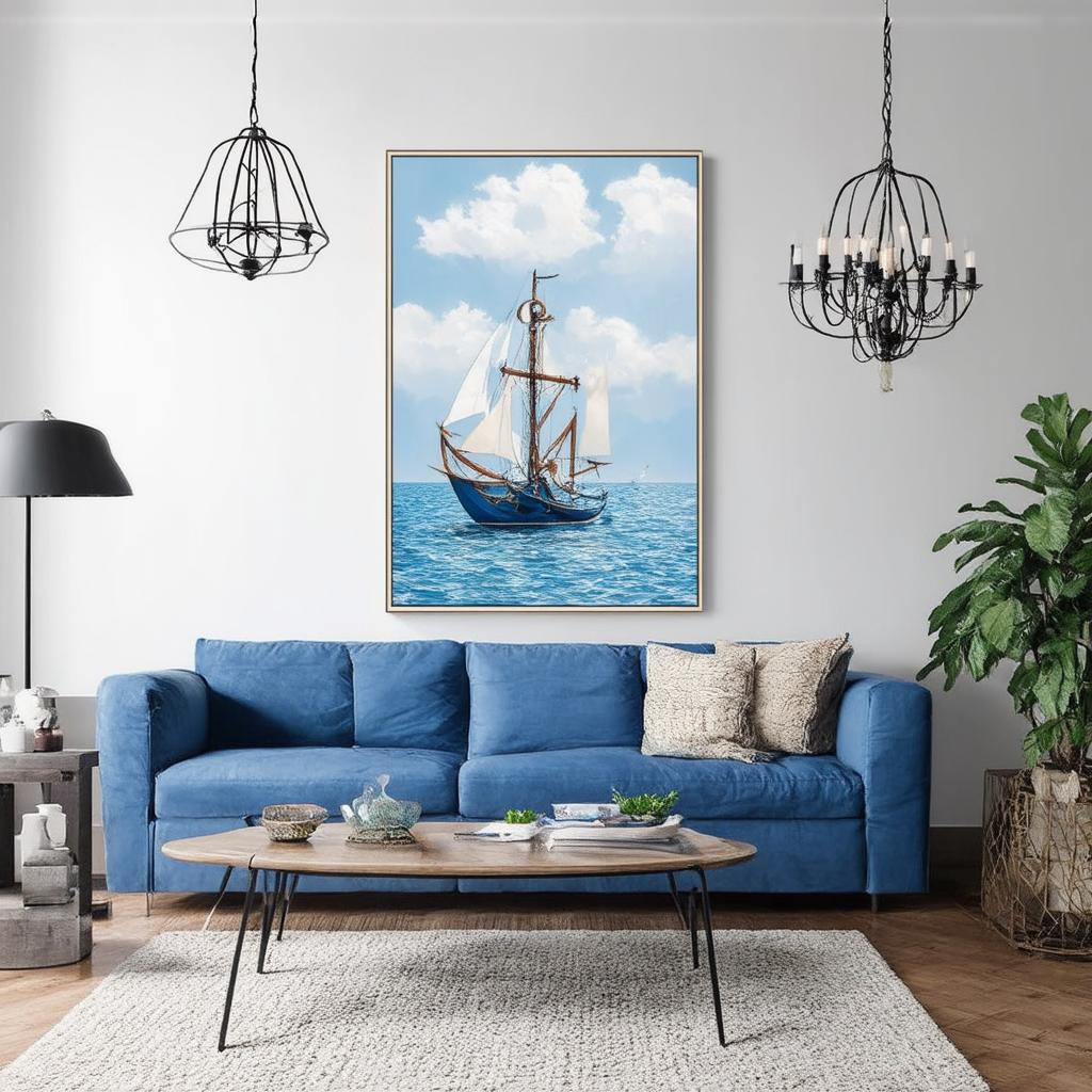 Try nautical decor​ elements for a serene blue living room style