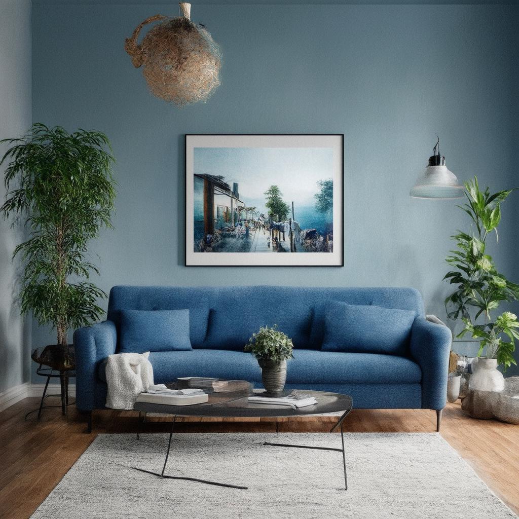 Personalize your blue living room with family photos