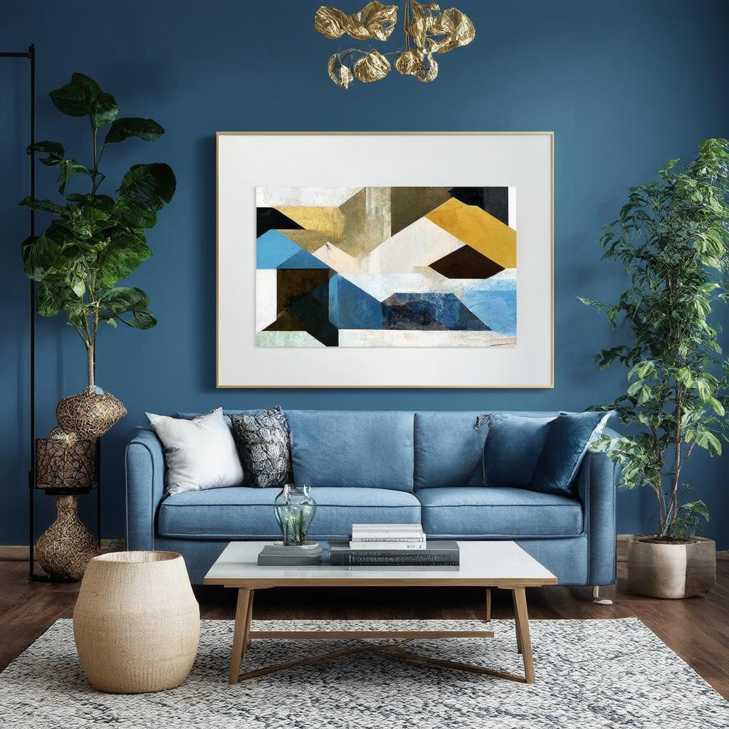 Add gold ​accents to elevate your blue living room decor