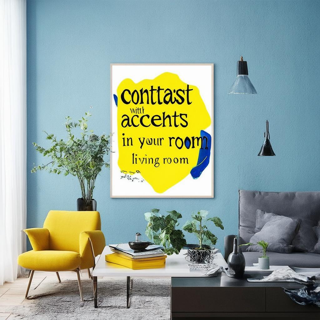 Contrast with yellow accents in your blue living room