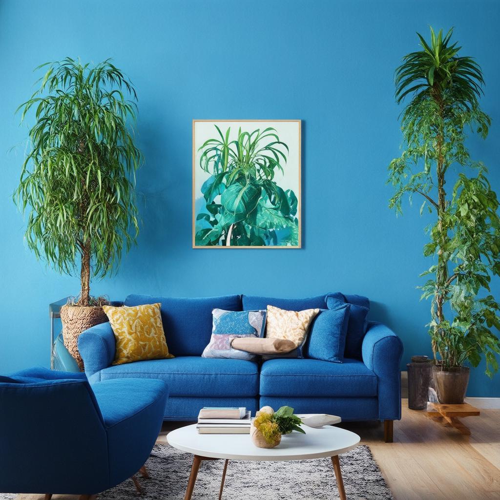 Incorporate houseplants for ‍a refreshing touch in your blue⁢ living room