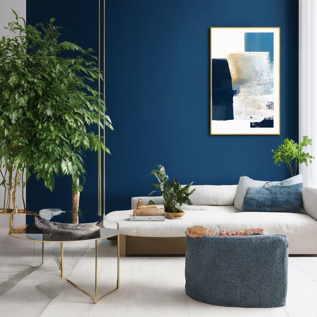 Blend in gold accents for luxe blue living room styling