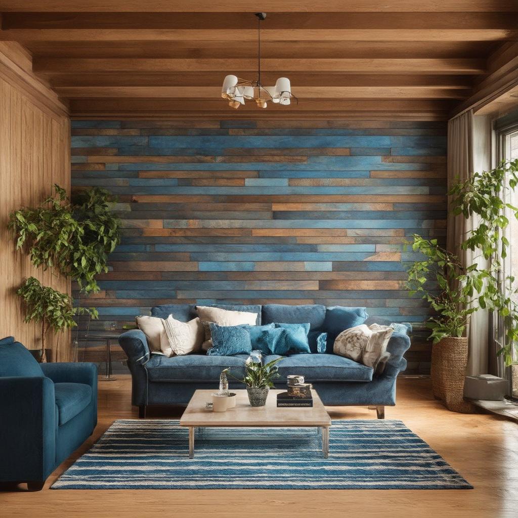 Blend natural wood with blue tones for a warm living ​room