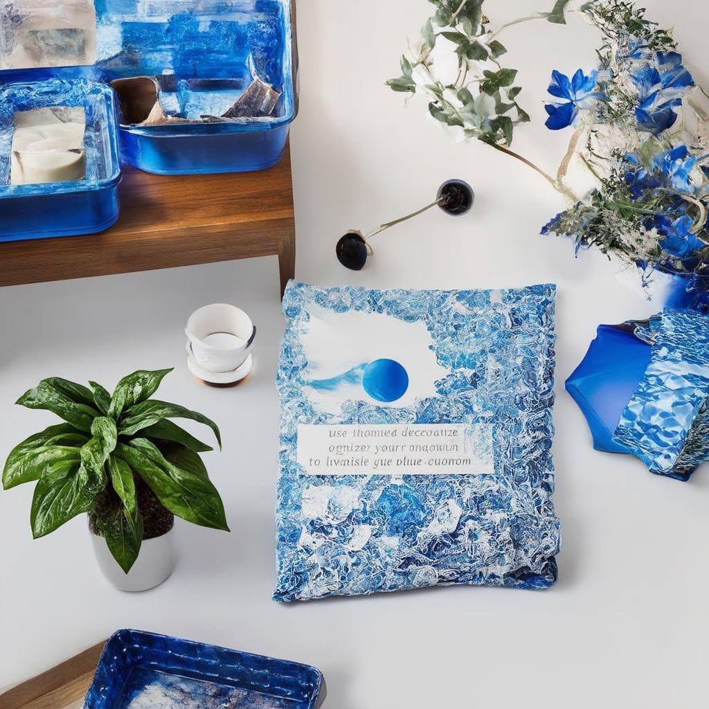 Use blue-themed decorative trays to organize your blue⁣ living⁣ room