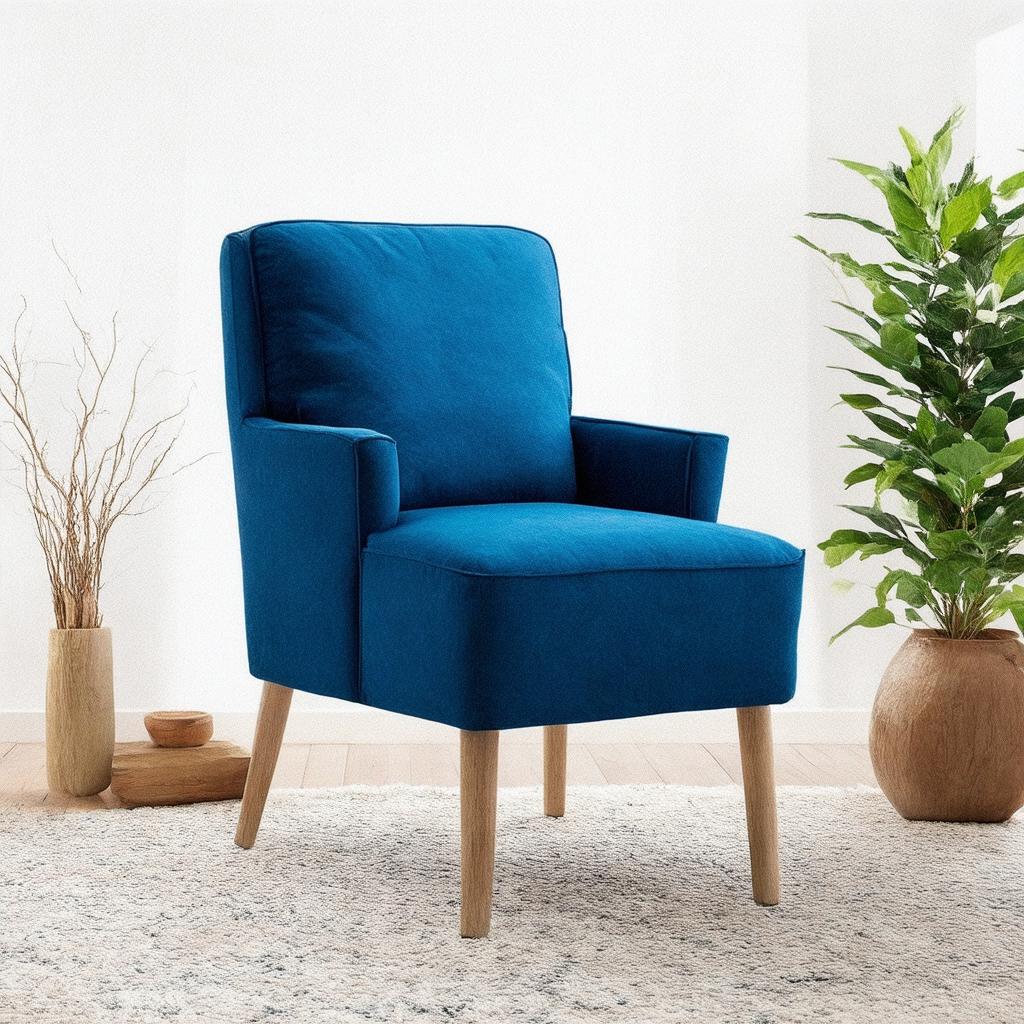 Incorporate a blue accent chair for dynamic seating options