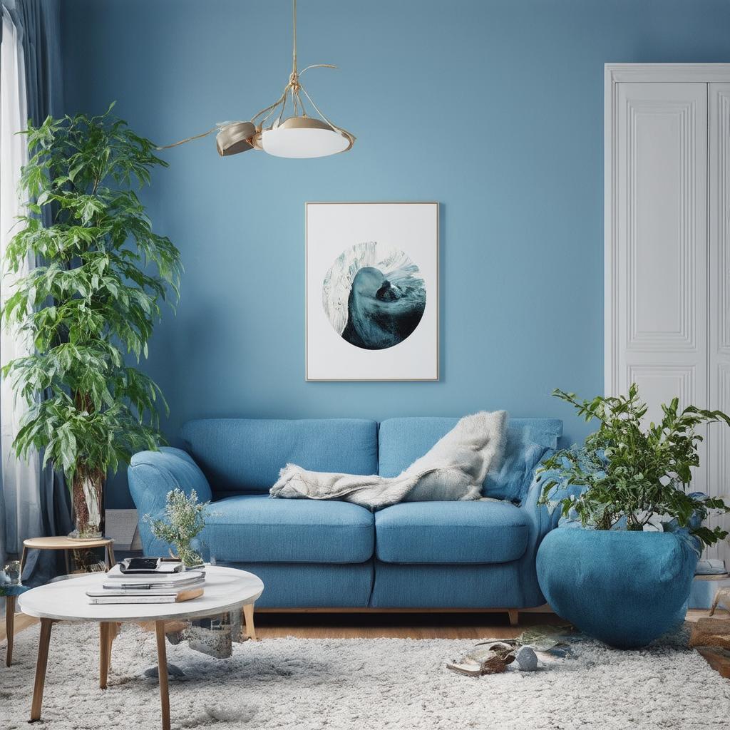 Embrace minimalism for a clean, serene ​vibe in the blue living room