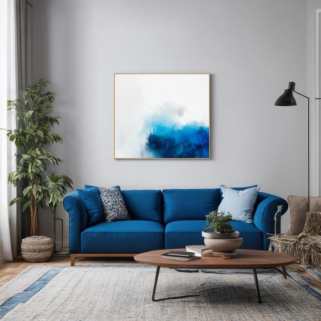 Choose artwork that complements your blue living room color scheme