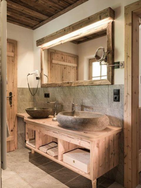 Natural stone countertops for a touch of elegance in your chalet bathroom