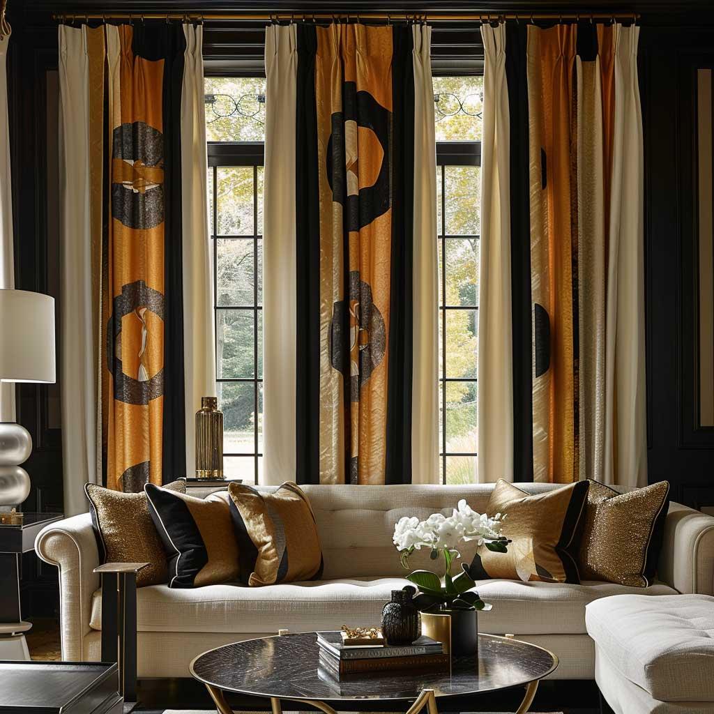 Choose bold curtains to frame‌ windows beautifully in a contemporary living room