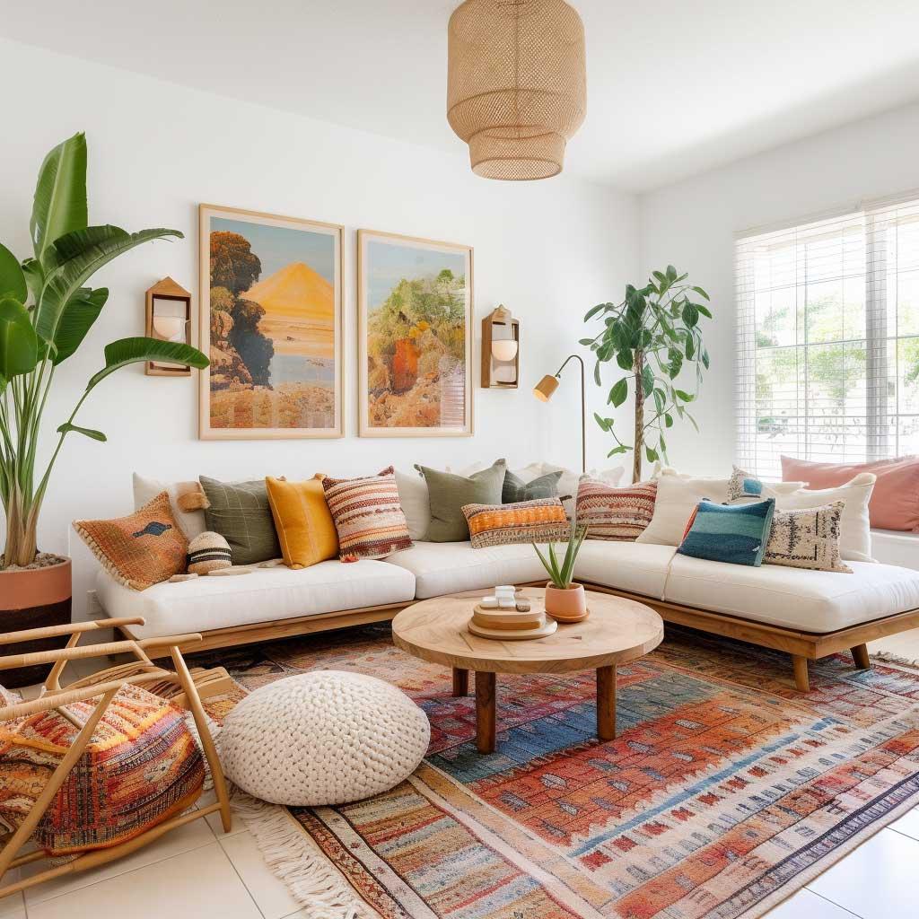 Vintage-inspired throw pillows in eclectic patterns enhance comfort in ‍your Boho‌ Living Room