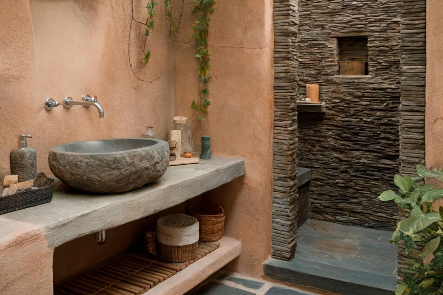 Choose an ‌earthy stone sink for elegance in your boho bathroom