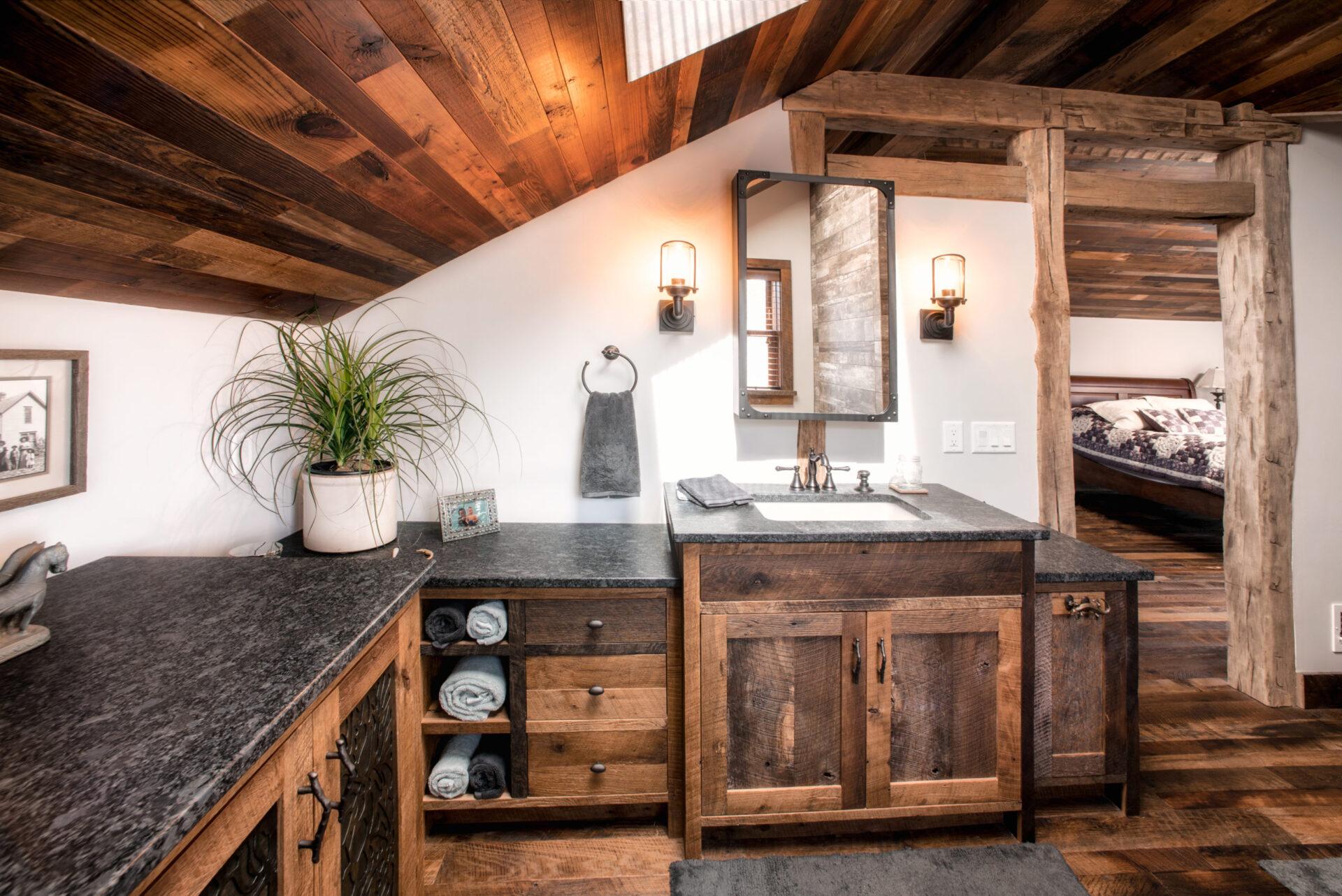 Decorate walls with reclaimed wood in your Chalet Bathroom