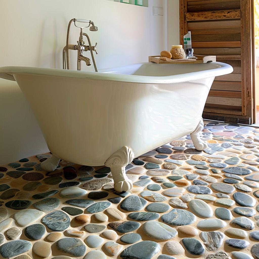 Natural stones or pebbles for flooring⁣ enhance ‌your boho bathroom feel