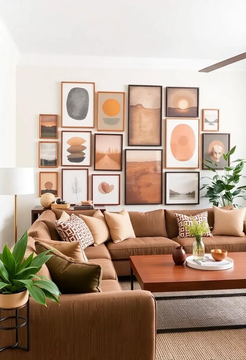22) Earthy‍ Tone Gallery Wall: Create a gallery wall with⁣ a range of‌ earthy art pieces in complementary tones