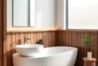 Embracing Serenity: Japandi Bathroom Designs Enhanced with Natural Wooden Accents