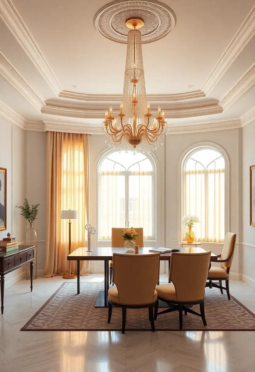 Statement Lighting: step into an ‍office featuring an ⁢extravagant chandelier⁣ that cascades golden light,‌ setting the perfect tone for focused work and⁢ artistic endeavors
